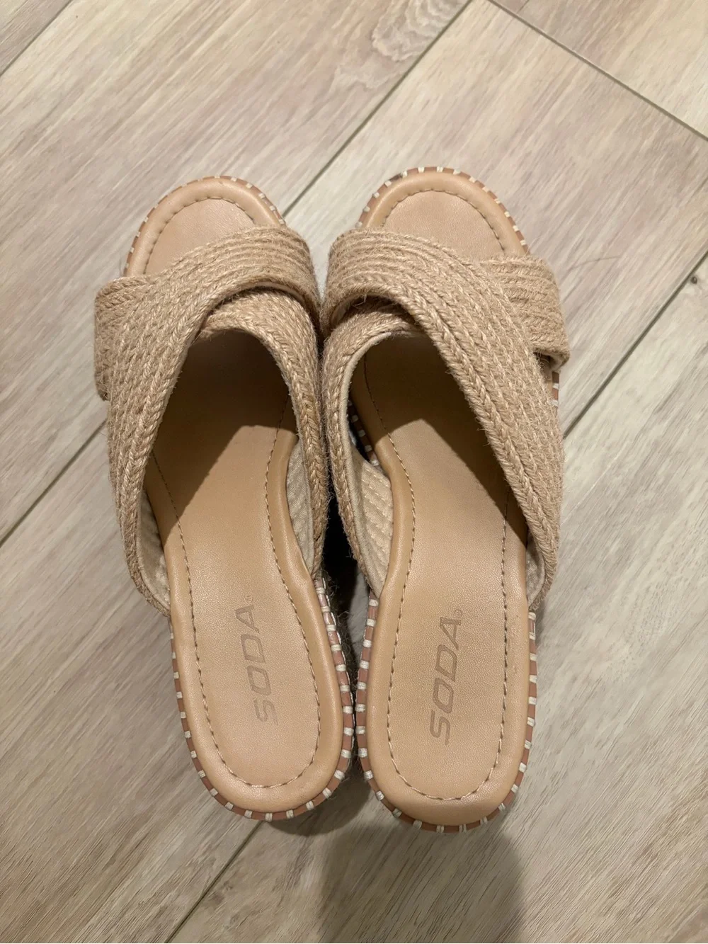 Soda Natural Woven Cross-Strap Platform Slides
